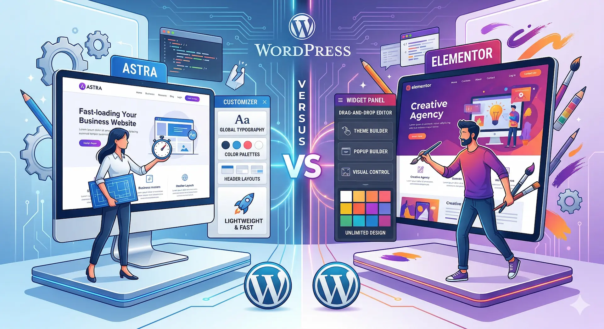 Astra thema vs Elementor builder design vergelijking