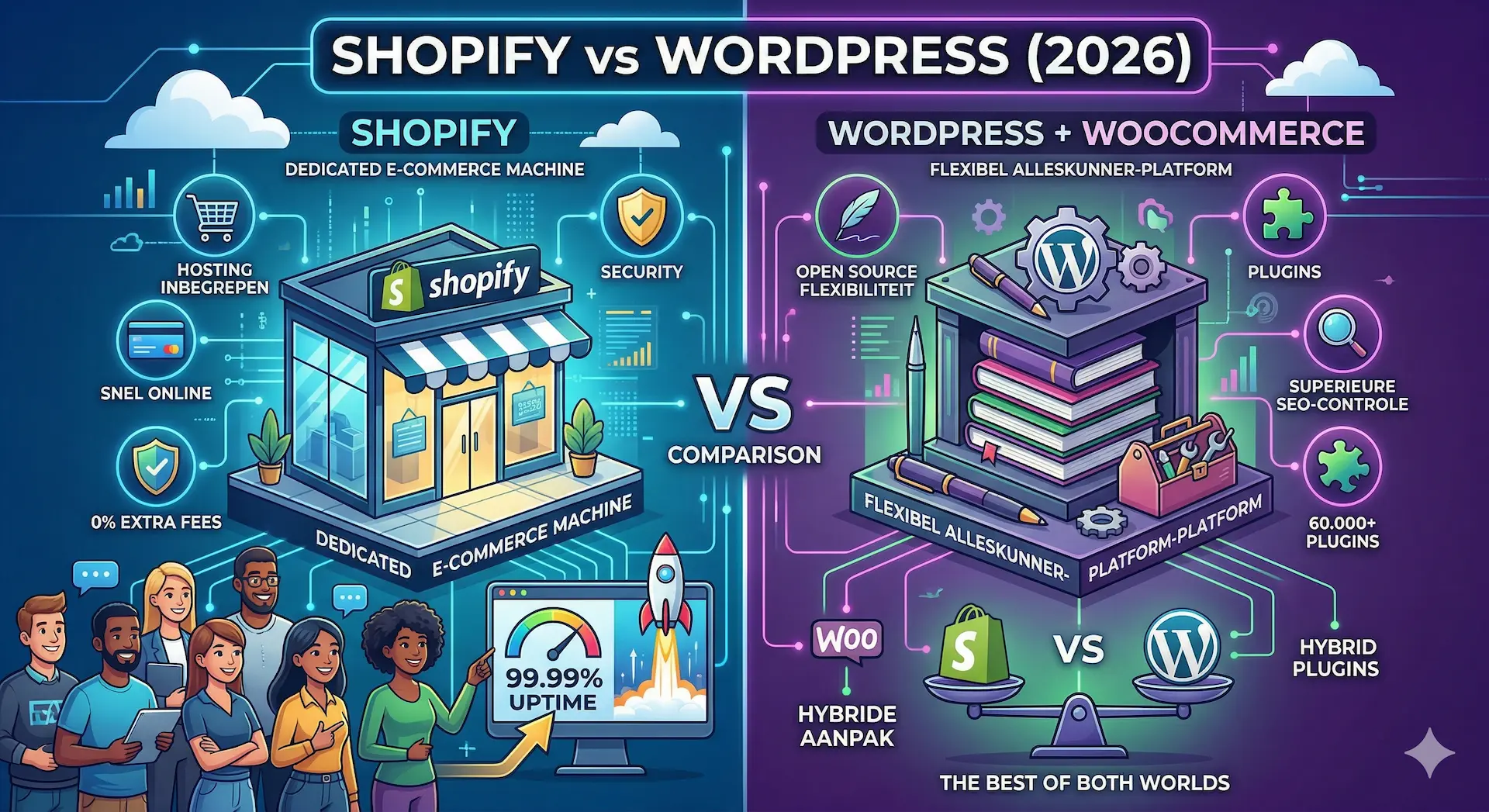 Shopify vs WordPress directe vergelijking webshop platformen machine versus alleskunner